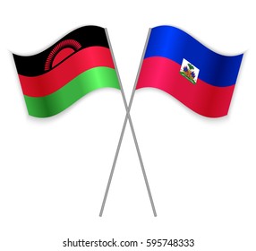 Malawian and Haitian crossed flags. Malawi combined with Haiti isolated on white. Language learning, international business or travel concept.