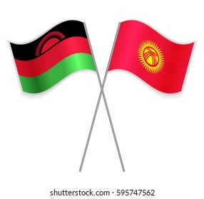Malawian and Kirgiz crossed flags. Malawi combined with Kyrgyzstan isolated on white. Language learning, international business or travel concept.