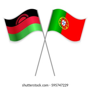 Malawian and Portuguese crossed flags. Malawi combined with Portugal isolated on white. Language learning, international business or travel concept.