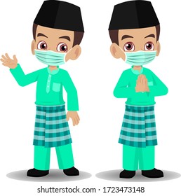 Malay Boy Celebrating Hari Raya Aildilfitri With Medical Mask