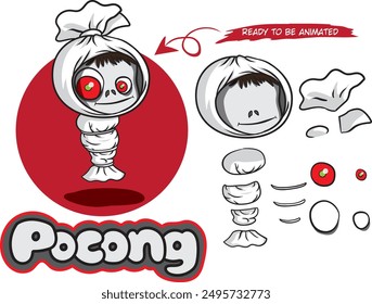 In Malay folklore, the Pocong(cartoon style) is the ghost of a deceased person wrapped in a burial shroud. It is believed to jump or float due to its bound limbs.