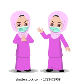 Malay Girl Celebrating Hari Raya Aidilfitri With Medical Mask