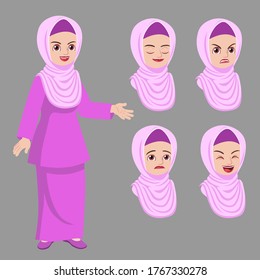 Malay Girl Standing Pose With Difference Face Expression