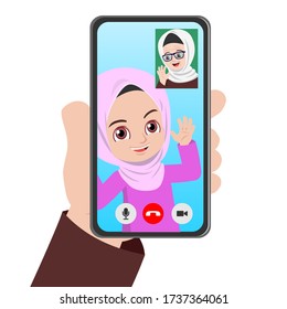 Malay Girl Video Call Her Grandmother Through The Smartphone