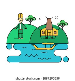 Malay person in wet land illustration. Easy to edit with vector file. Can use for your creative content. Especially about river transportation.