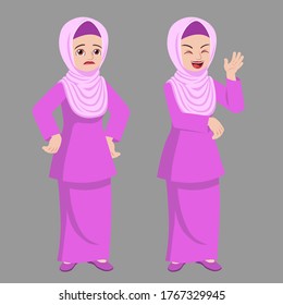 Malay woman standing poses with difference emotions and mood