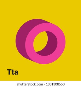 Malayalam alphabet letter in 3D shape 'TTA' (English translation is 'T'), vector illustration. Flash Card, Letter Recognizing practice. Fun exercises. Attention-building Card for children.