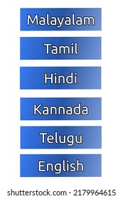 Malayalam,Tamil,Hindi,Kannada,Telugu,English language selector button for websites providing MP3 songs,HD Movies.Different language select button clipart download for Indian websites.Sort by language.