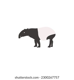 Malayan Tapir, Asian Tapir side view logo icon flat vector illustration