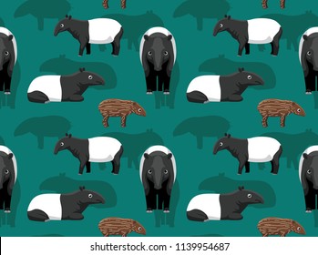 Malayan Tapir Cartoon Background Seamless Wallpaper