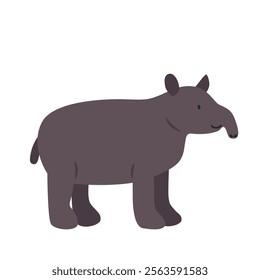 Malayan tapir cartoon clipart. Tapir vector illustration in flat style. Hand-drawn wild animal concept