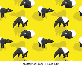 Malayan Tapir Various Poses Background Seamless Pattern Wallpaper-01