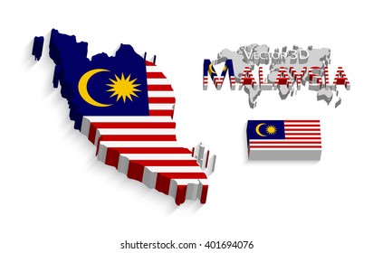 Malaysia 3D ( flag and map )( transportation and tourism concept )