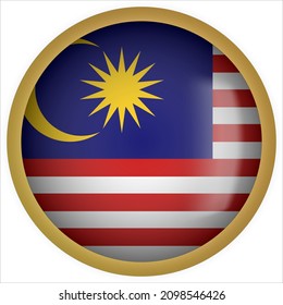 Malaysia 3D rounded Flag Button Icon with Gold Frame