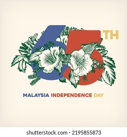 Malaysia 65th Independence Day Typography with Kopitiam Cup Hibiscus Pattern