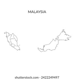 Malaysia administrative division contour map. Regions of Malaysia. Vector illustration