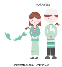 Malaysia AEC People Set in traditional costume character