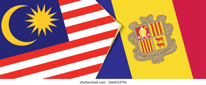 Malaysia and Andorra flags, two vector flags symbol of relationship or confrontation.