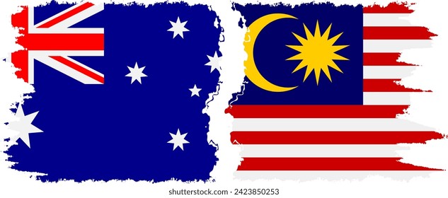 Malaysia and Australia grunge flags connection, vector