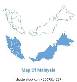 Malaysia Blue map flat regions border outline vector illustration