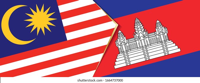 Malaysia and Cambodia flags, two vector flags symbol of relationship or confrontation.