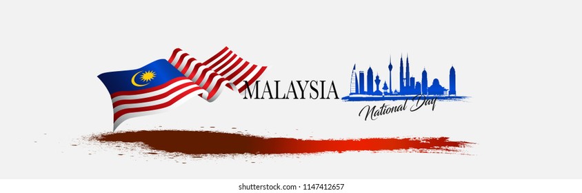 Malaysia City and flag including text independence day. Vector Illustration for Banner, templet, brochure with art element.