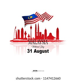 Malaysia City and flag including text independence day. Vector Illustration for Banner, templet, brochure with art element.