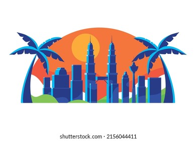 malaysia city scene with palms icon