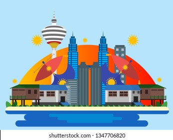 Malaysia country design illustration template. World vacation travel Asia Asian collection