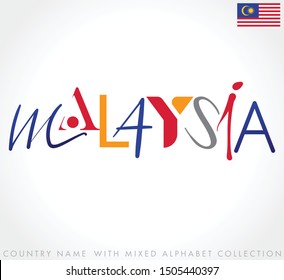 Malaysia : Country name with mixed alphabets isolated on white background : Vector Illustration