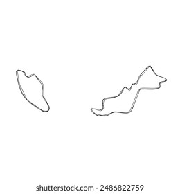 Malaysia country simplified map.Thin triple pencil sketch outline isolated on white background. Simple vector icon