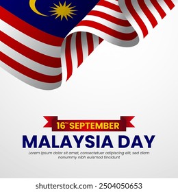 Malaysia Day Background Design 16th September waving flag Banner, Poster, Greeting Card