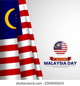 Malaysia Day Background Design 16th September waving flag Banner, Poster, Greeting Card