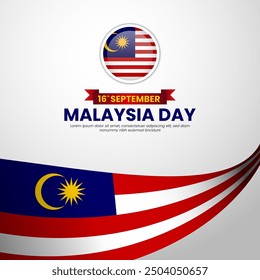 Malaysia Day Background Design 16th September waving flag Banner, Poster, Greeting Card