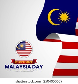 Malaysia Day Background Design 16th September waving flag Banner, Poster, Greeting Card