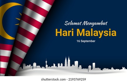 Malaysia Day Background Design. Translation : Happy Malaysia Day, 16th September. Banner, Poster, Greeting Card. Vector Illustration.