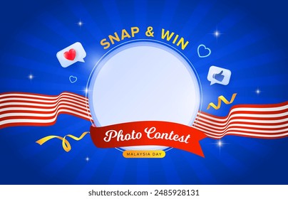 Malaysia Day oder Hari Merdeka Snap and Win Foto Wettbewerb Hintergrund Design. Malaysia National Day Vektorillustration Contest Vorlage für Grußkarten, Banner, Poster, Social Media.