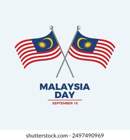 Malaysia Day poster vector illustration. Two crossed Malaysia flags on a pole icon. Malaysian waving flag symbol. Template for background, banner, card. 16 September every year. Important day