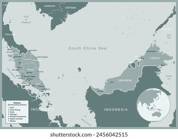 Malaysia - detailed map with administrative divisions country. Vector illustration