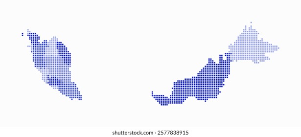 Malaysia dotted map. Digital style map of the country on white background. Malaysia shape with square dots. Colored dots style. Small size squares. Awesome vector illustration.