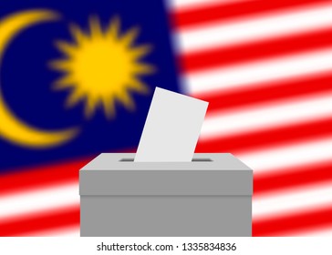 Malaysia election banner background. Ballot Box with blurred flag