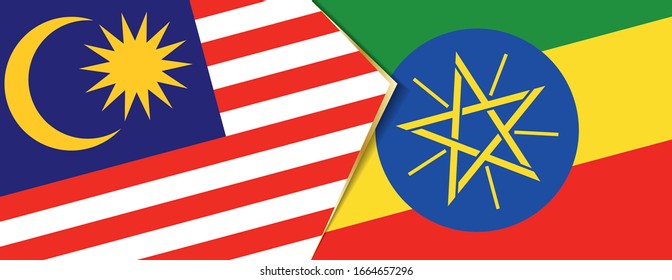 Malaysia and Ethiopia flags, two vector flags symbol of relationship or confrontation.