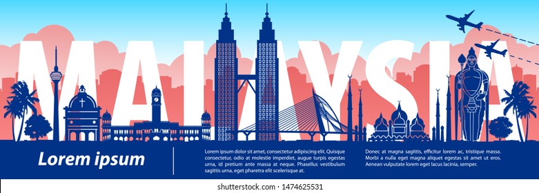 Malaysia Famous Landmark Silhouette Style,text Within,vector Illustration
