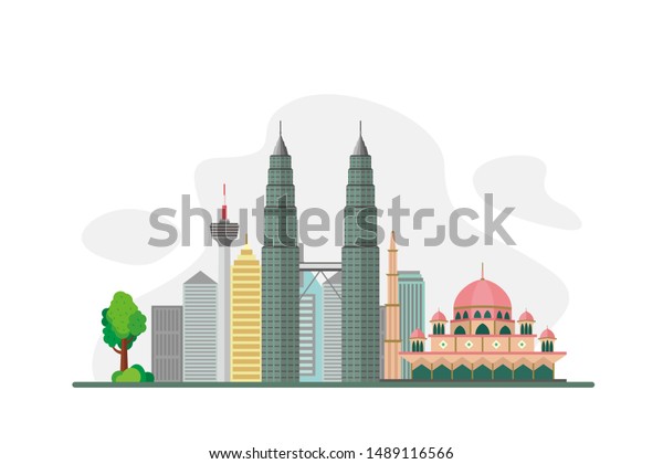 Malaysia Famous Landmarks Travel Flat Concept Stock Vector Royalty Free 1489116566