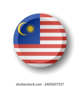Malaysia flag - 3D circle button with dropped shadow. Vector icon.