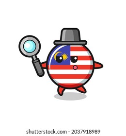 malaysia flag badge cartoon character searching with a magnifying glass , cute style design for t shirt, sticker, logo element