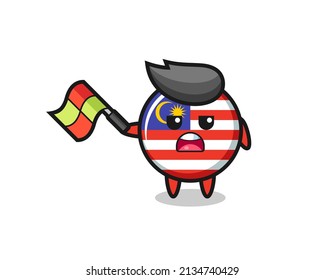 malaysia flag badge cartoon as the line judge hold the flag up at a 45 degree angle , cute style design for t shirt, sticker, logo element