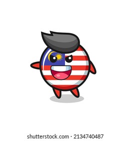 malaysia flag badge cartoon with very excited pose , cute style design for t shirt, sticker, logo element