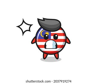 malaysia flag badge character cartoon with shocked gesture , cute style design for t shirt, sticker, logo element