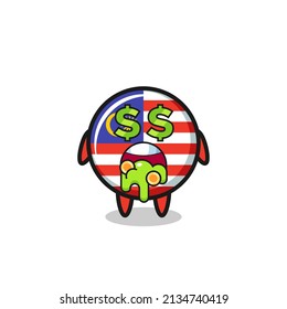 malaysia flag badge character with an expression of crazy about money , cute style design for t shirt, sticker, logo element